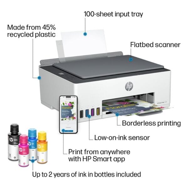 AS6 Refurbished HP - Smart Tank 5101 Wireless All-In-One Supertank Inkjet Printer - White - Image 4